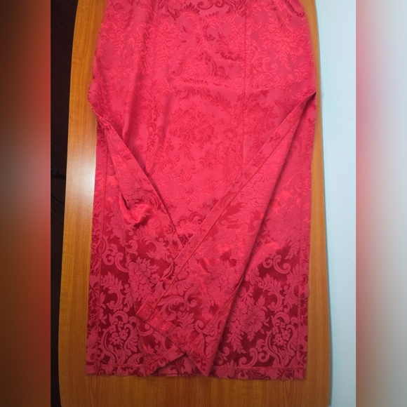 VTG 90'S AMAZING USA RED ORIENTAL ASIAN STYLE FLORAL DRESS SIDE SPLIT sz LARGE - Picture 6 of 14